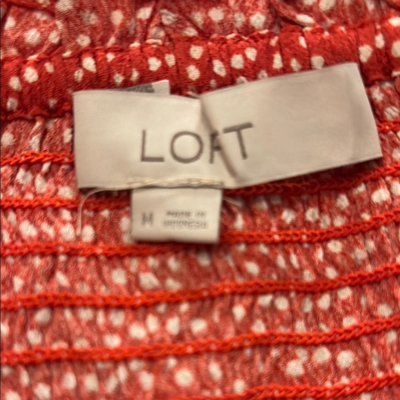 LOFT Orange and White Puff Sleeve Smocked Blouse - Picture 2 of 7